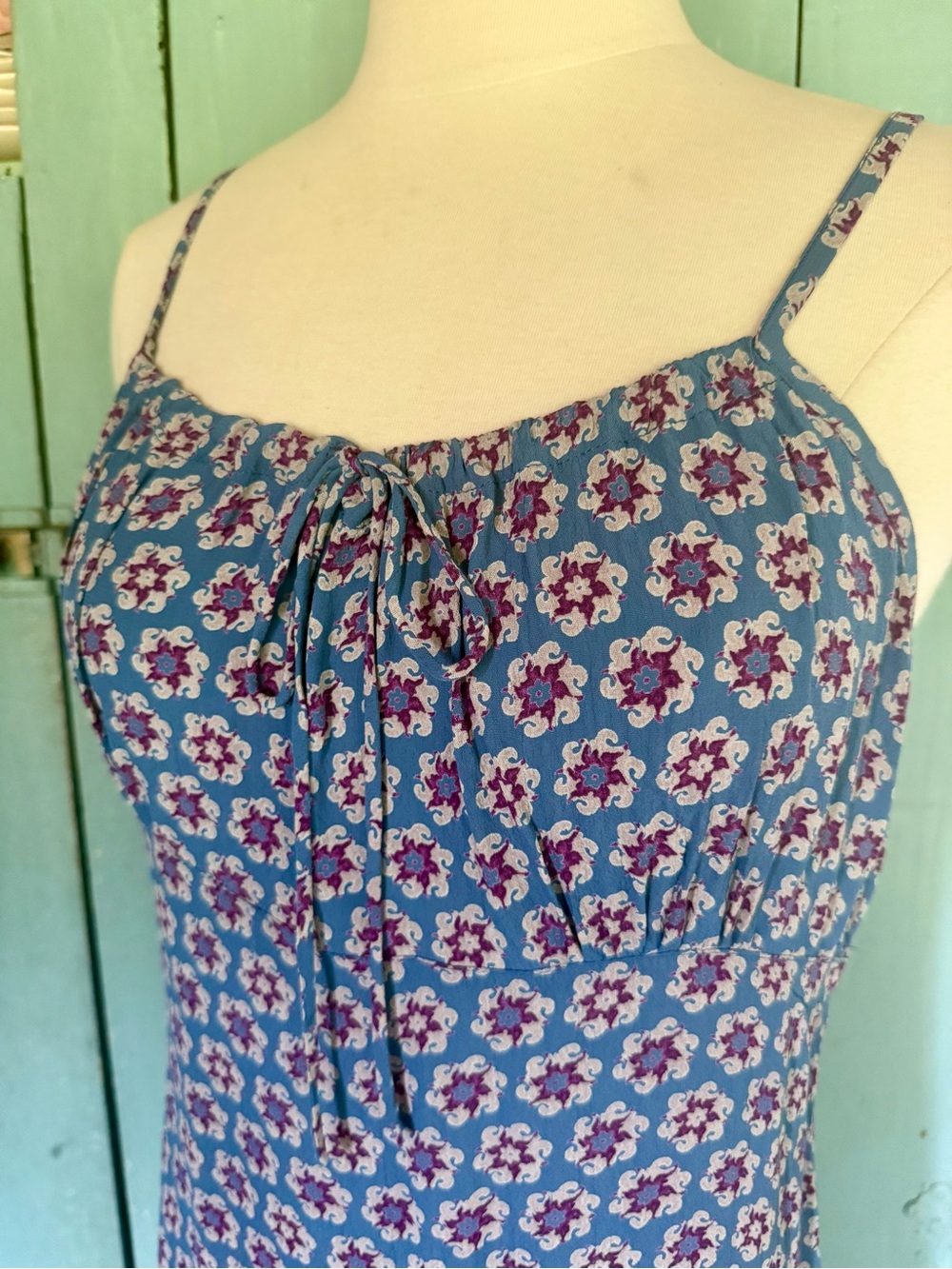 Uncivilized Little Blue Sundress Floral Rayon Crepe Straps Cute Flattering Fit M
